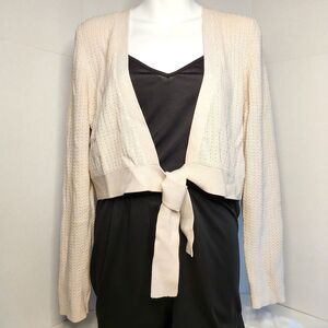 LOFT Ann Taylor Cream Tie Front Knit Sweater Size Large New w/ Tags